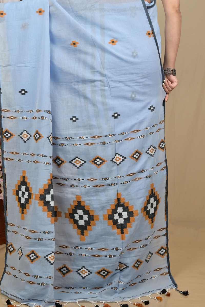 Ultra Blue Pure Cotton Hitaashi Hand Loom Saree (2129)