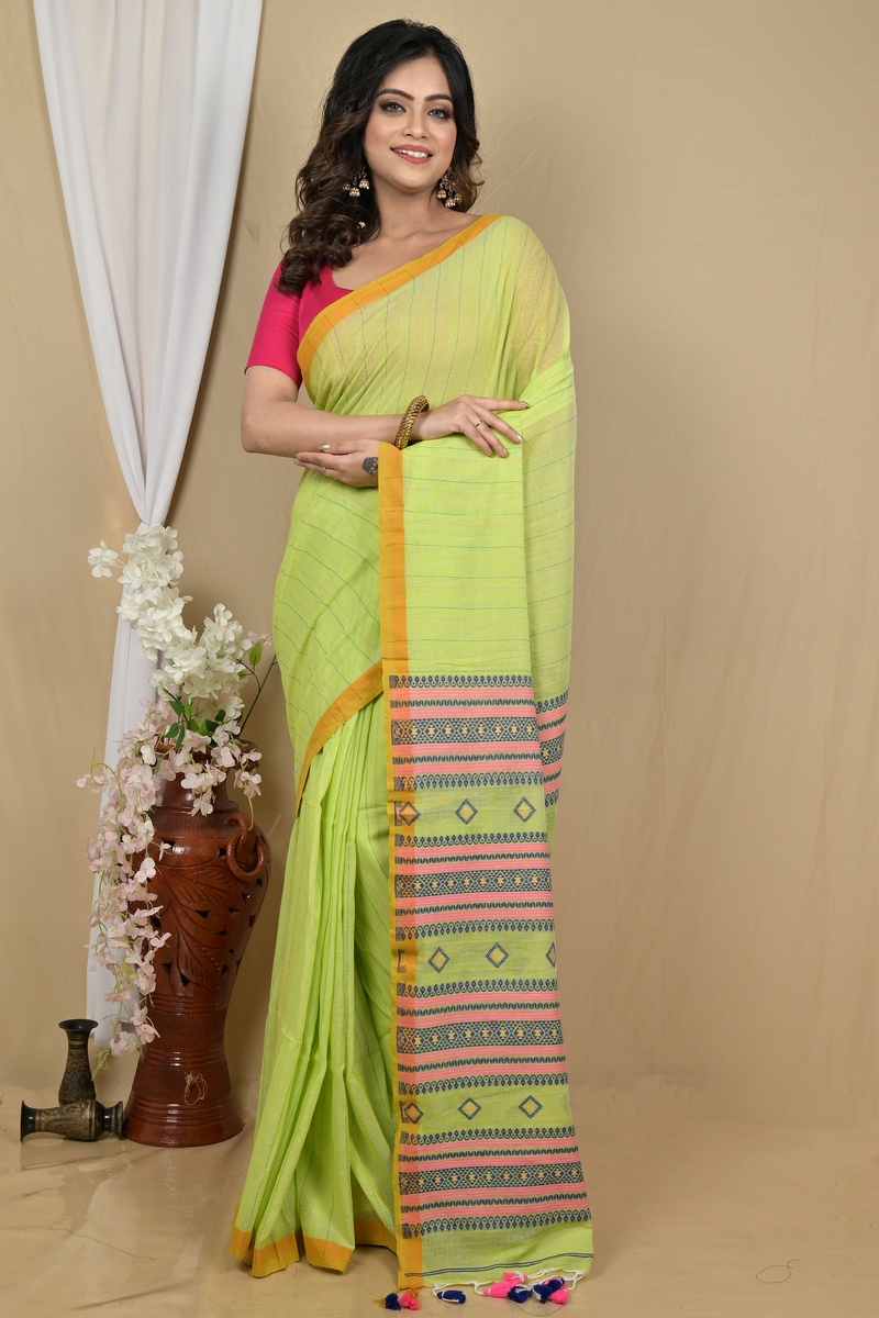 Green Pure Cotton Hima Hand Loom Saree (2130)