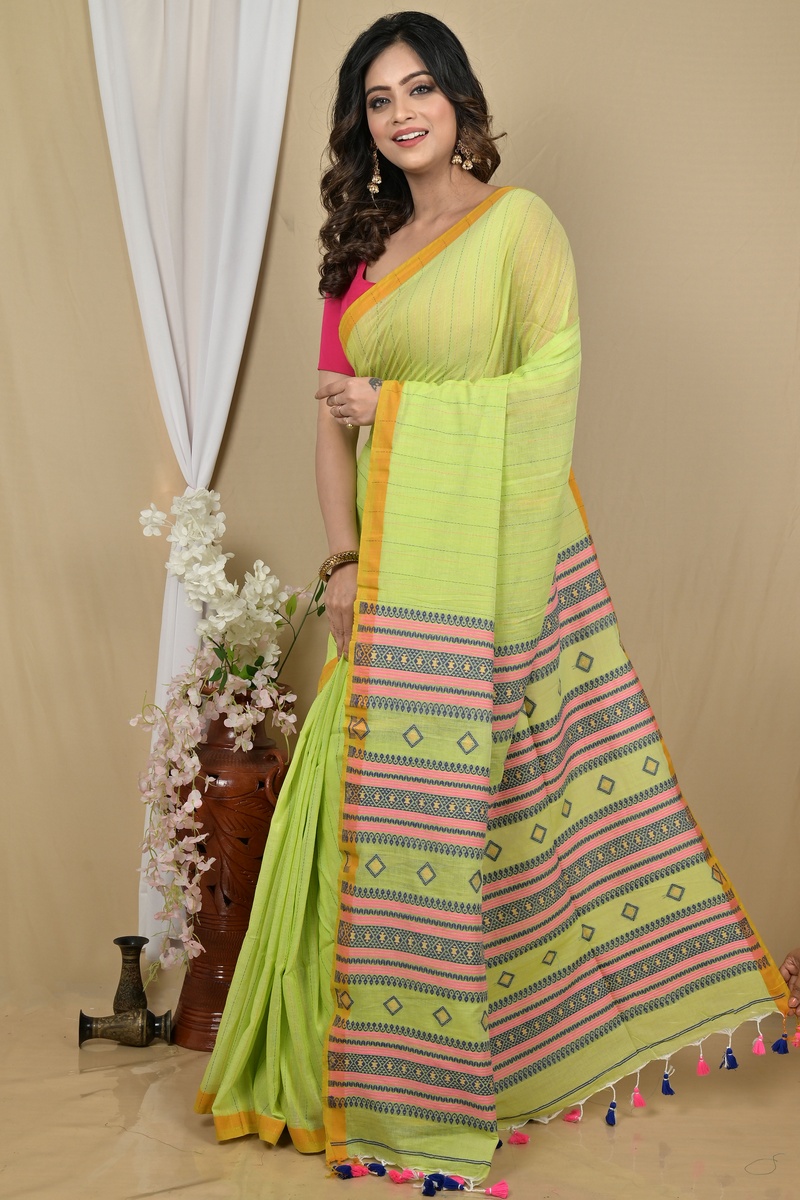 Green Pure Cotton Hima Hand Loom Saree (2130)