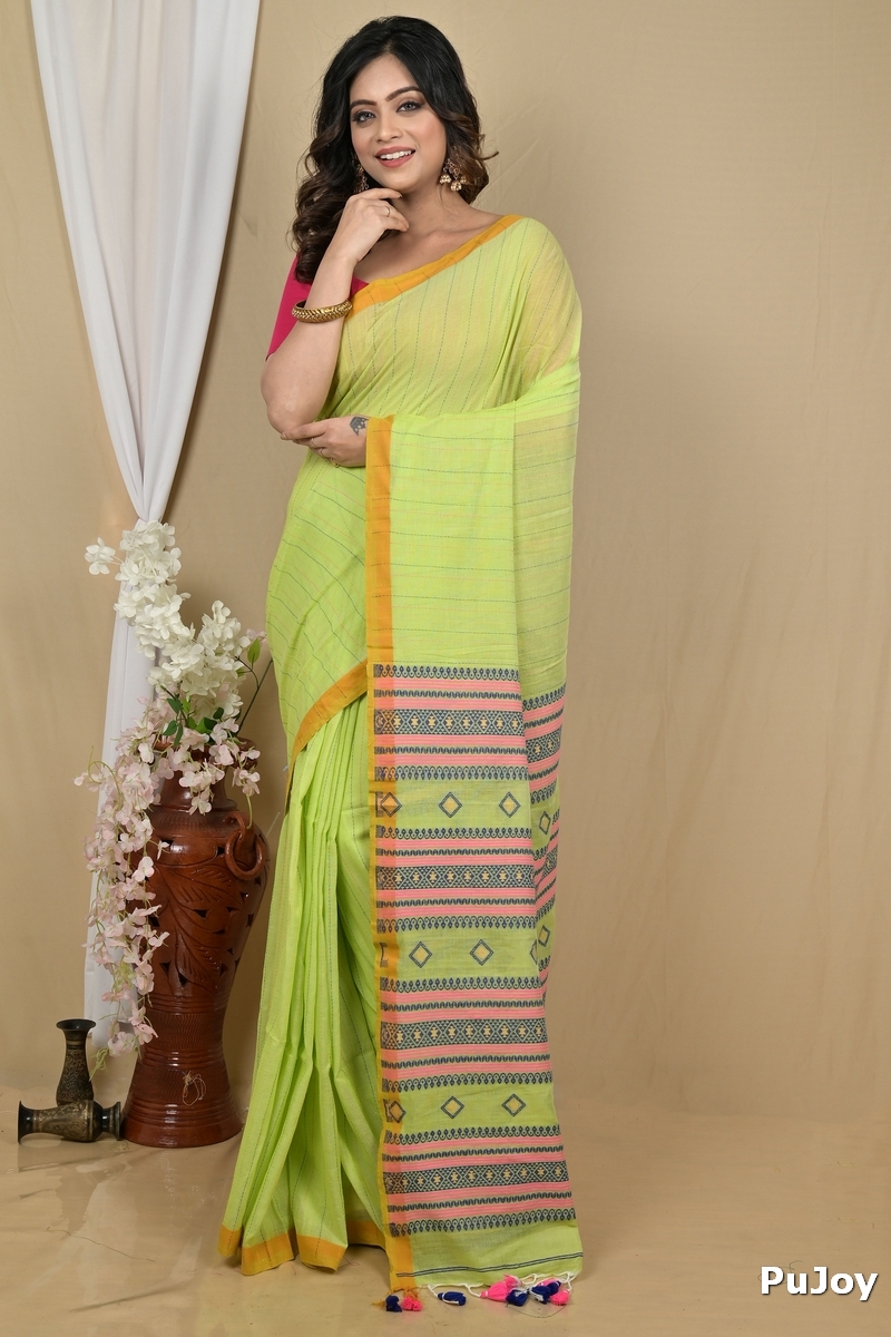 Green Pure Cotton Hima Hand Loom Saree (2130)