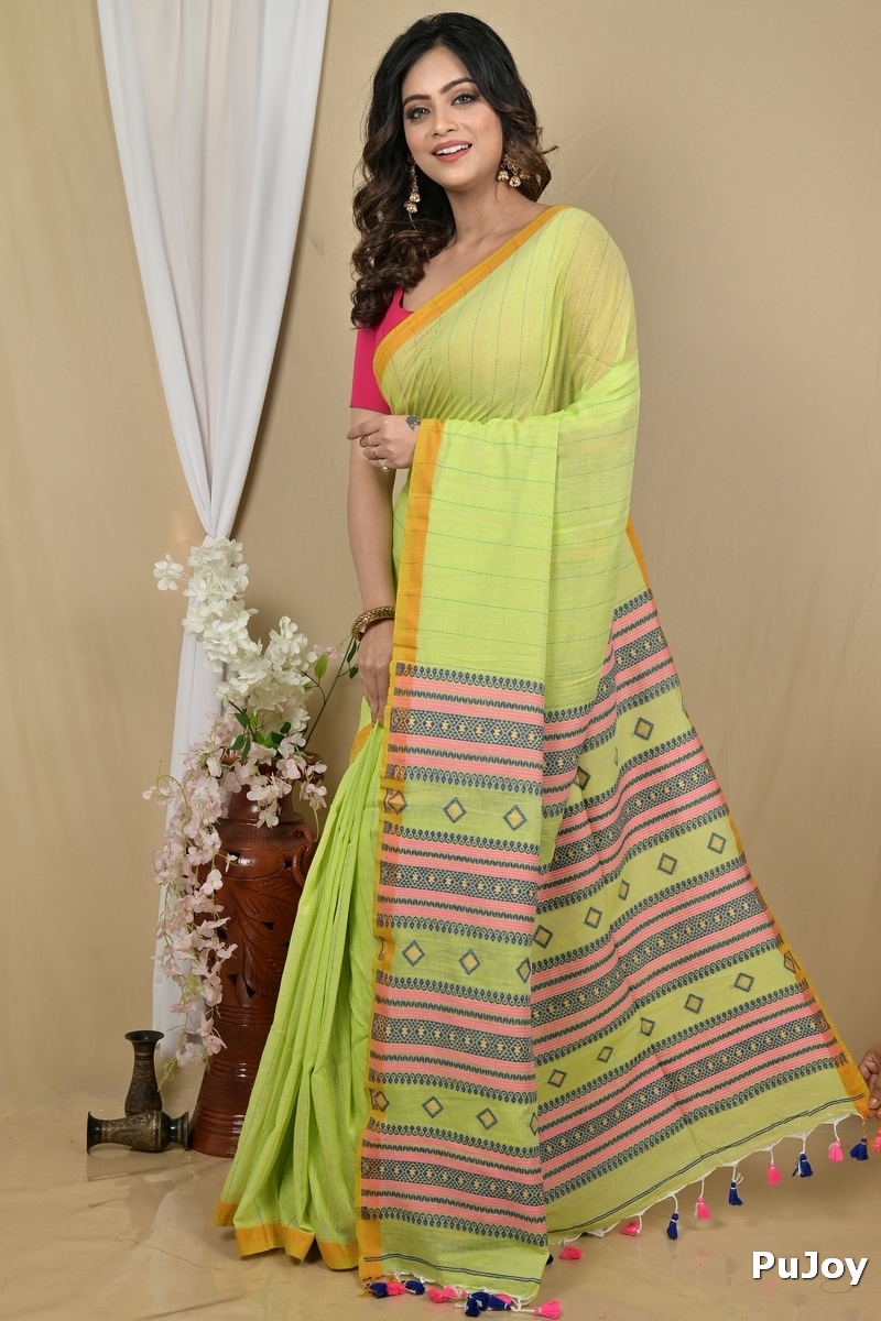 Green Pure Cotton Hima Hand Loom Saree (2130)