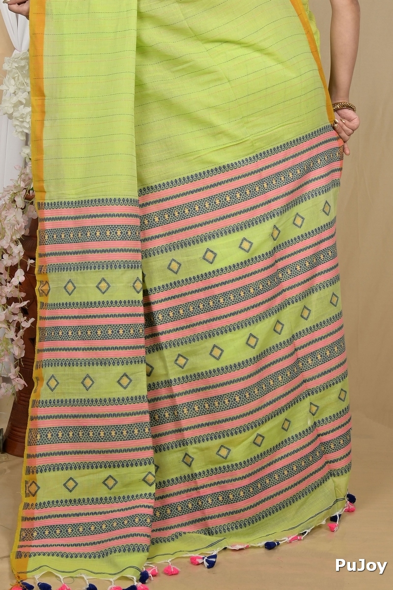 Green Pure Cotton Hima Hand Loom Saree (2130)