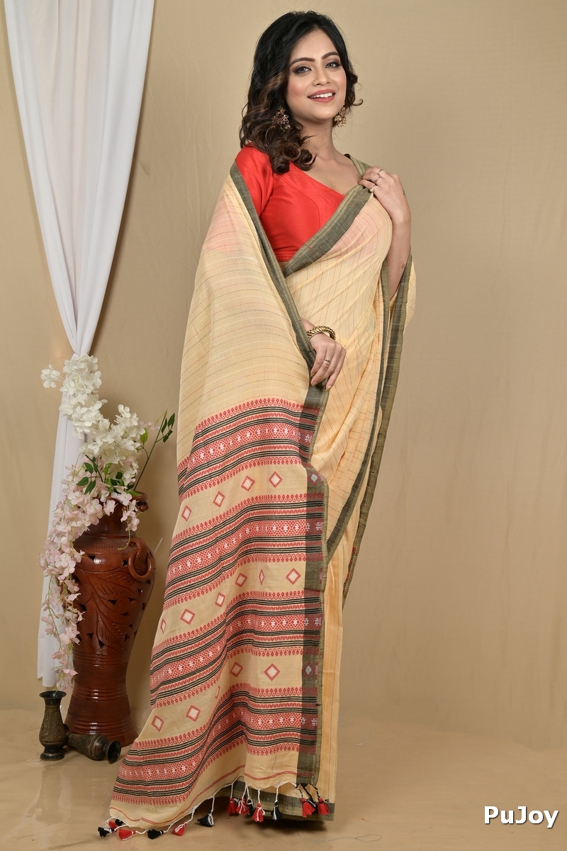 Pitch Pure Cotton Hima Hand Loom Saree (2131)