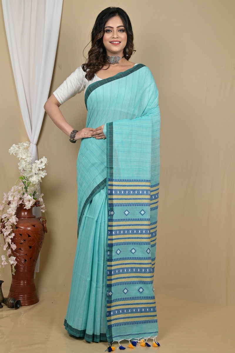 See Green Pure Cotton Hima Hand Loom Saree (2132)