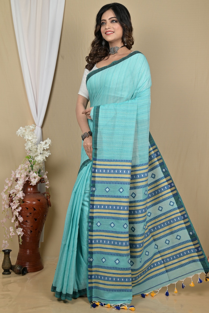 See Green Pure Cotton Hima Hand Loom Saree (2132)