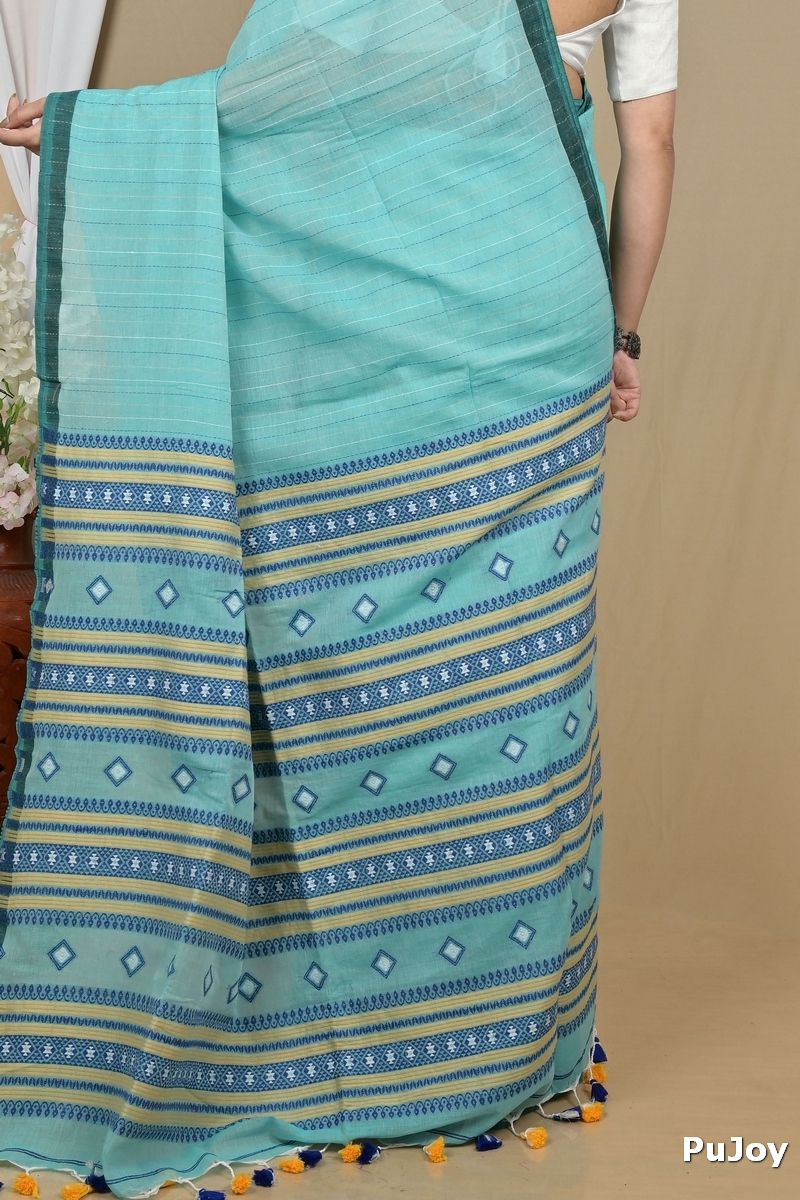 See Green Pure Cotton Hima Hand Loom Saree (2132)