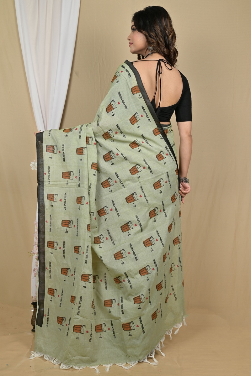 Green Pure Cotton Pinal Printed Handloom Saree (2134)