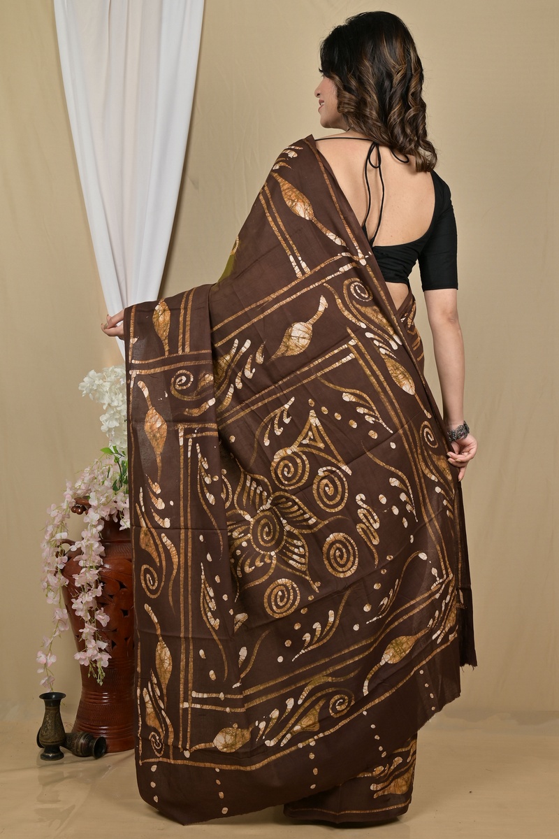 Pista Green Pure Cotton Pihu Batik Print Saree (2142)