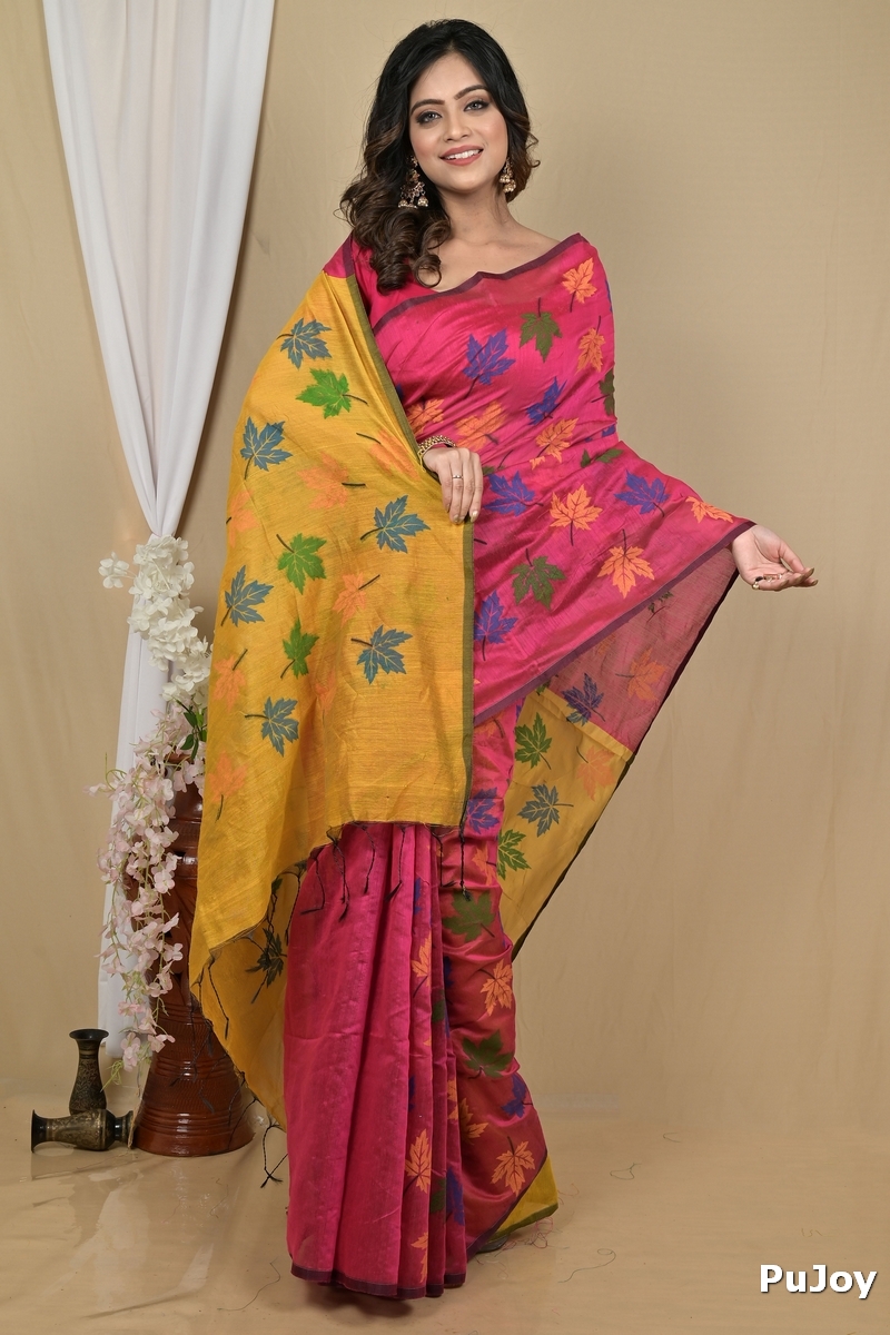 Rani Yellow Blended Cotton Pisha Hand Loom Saree (2144)
