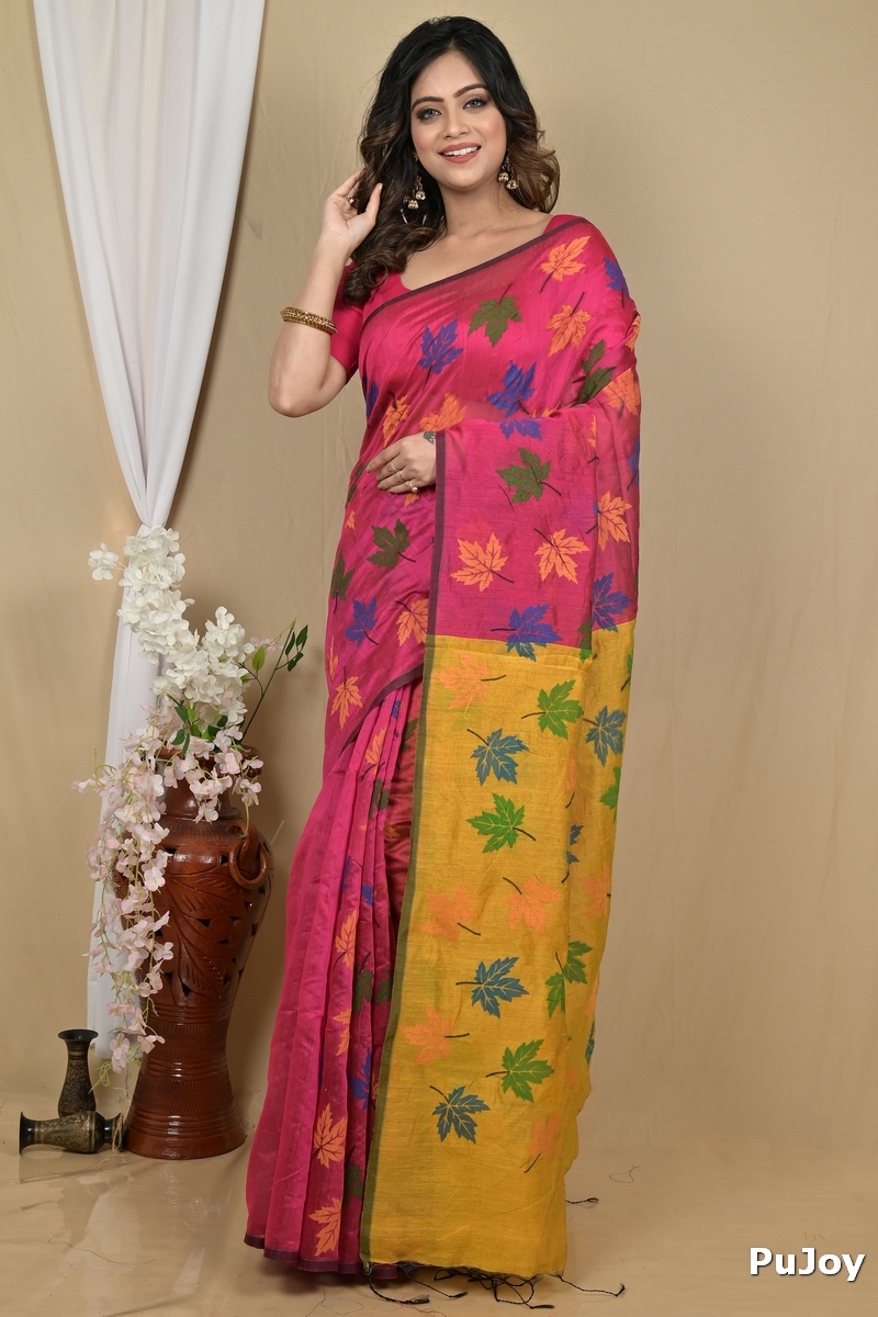 Rani Yellow Blended Cotton Pisha Hand Loom Saree (2144)