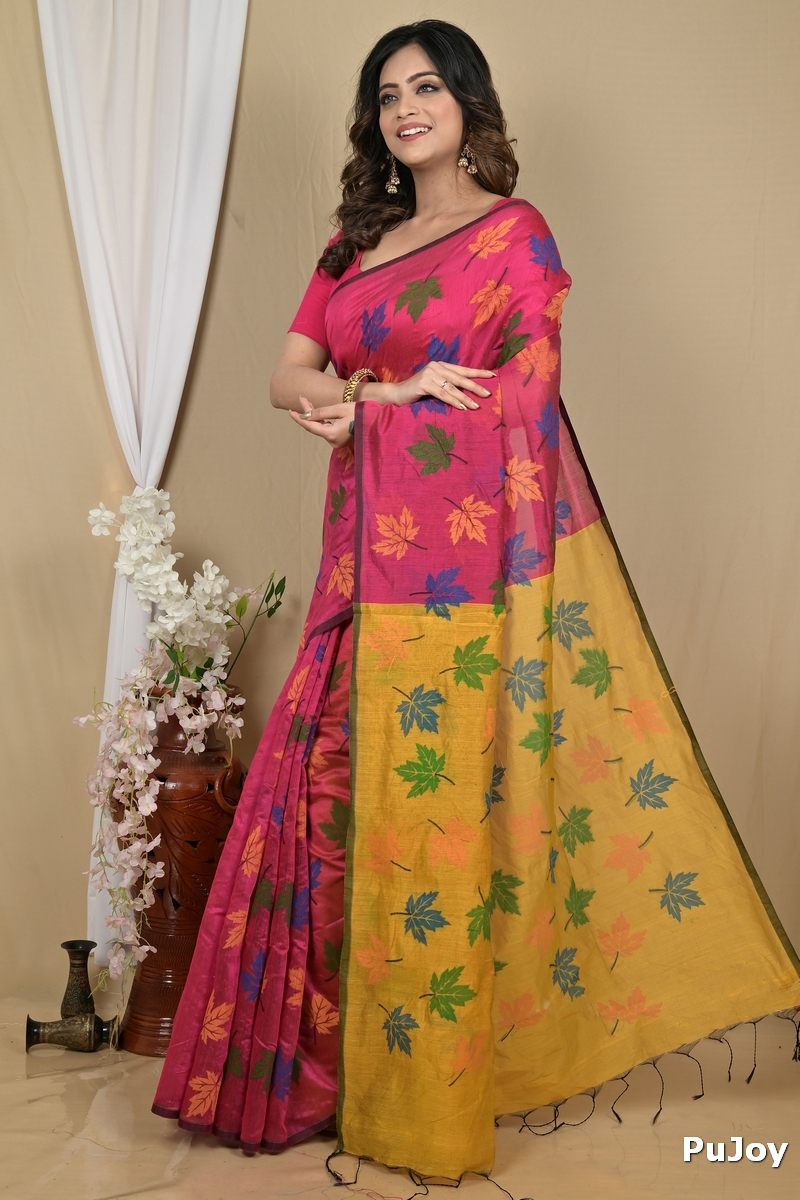 Rani Yellow Blended Cotton Pisha Hand Loom Saree (2144)