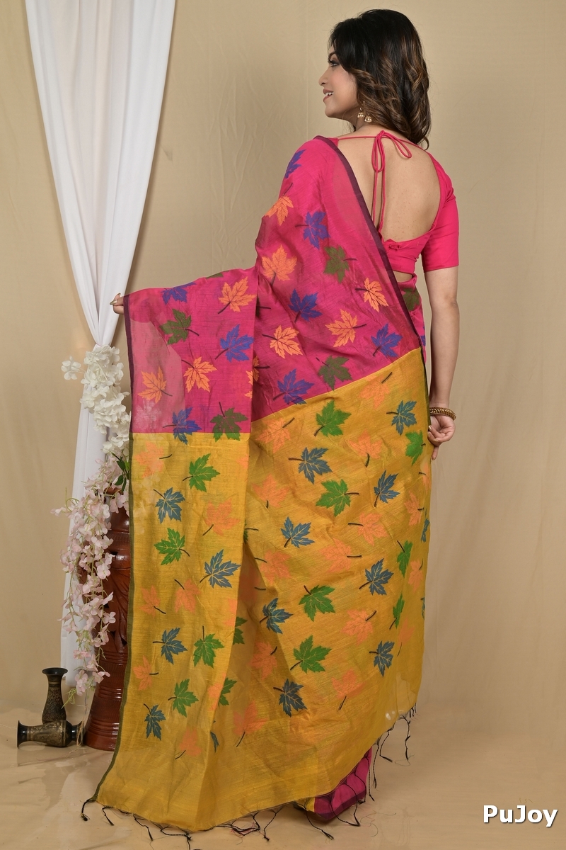 Rani Yellow Blended Cotton Pisha Hand Loom Saree (2144)