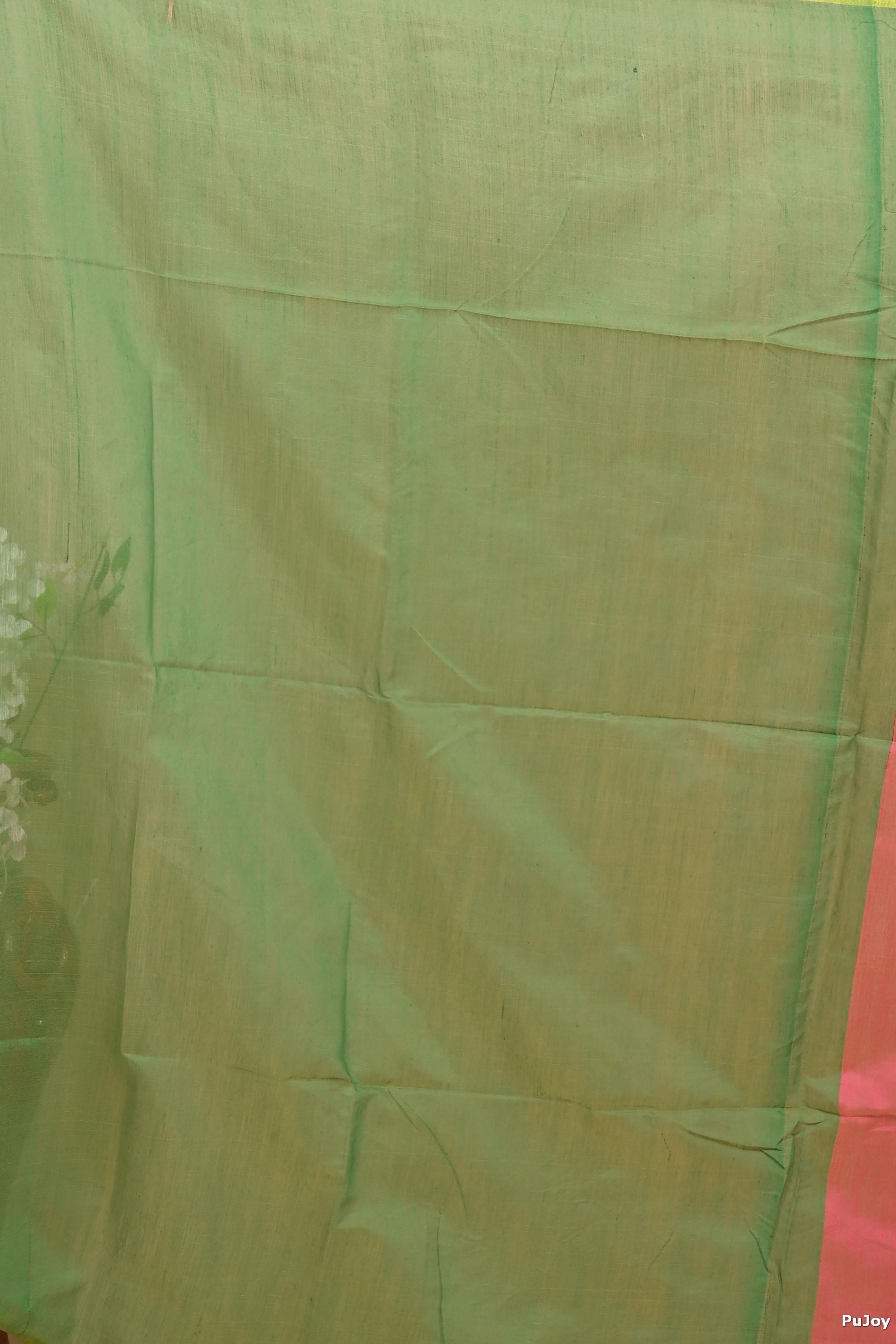 Peach Green Blended Cotton Pisha Hand Loom Saree (2145)