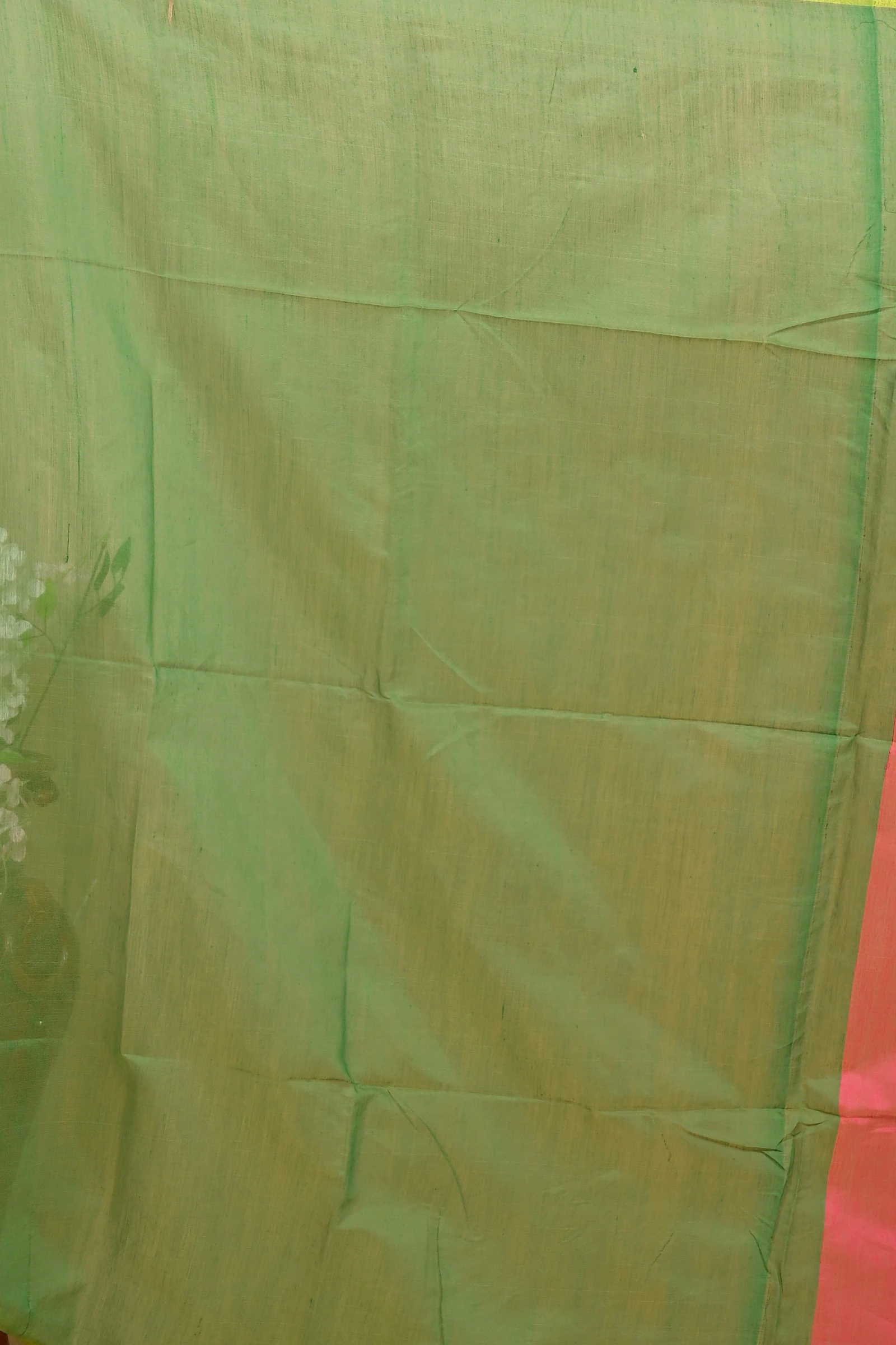 Peach Green Blended Cotton Pisha Hand Loom Saree (2145)