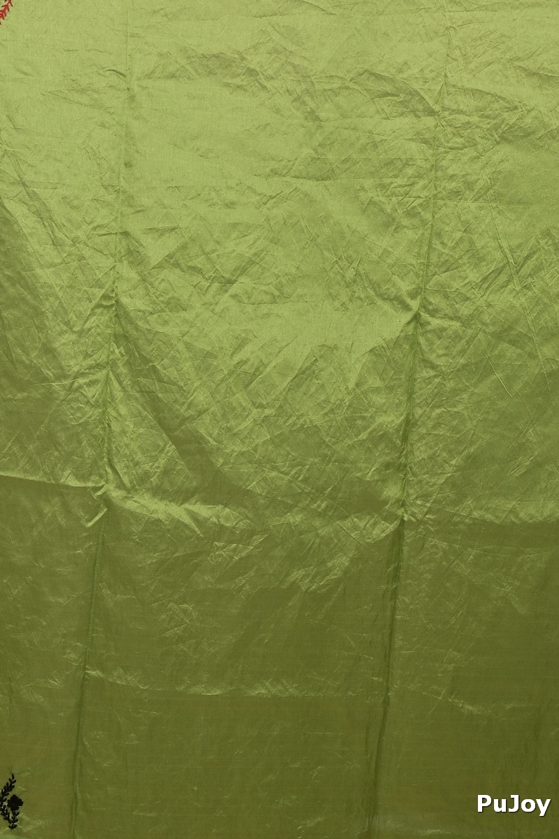 Dark Green Cotton Piaja Kantha Stitch Saree (2150)