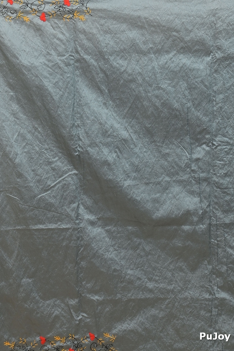 Grey Cotton Piaja Kantha Stitch Saree (2151)