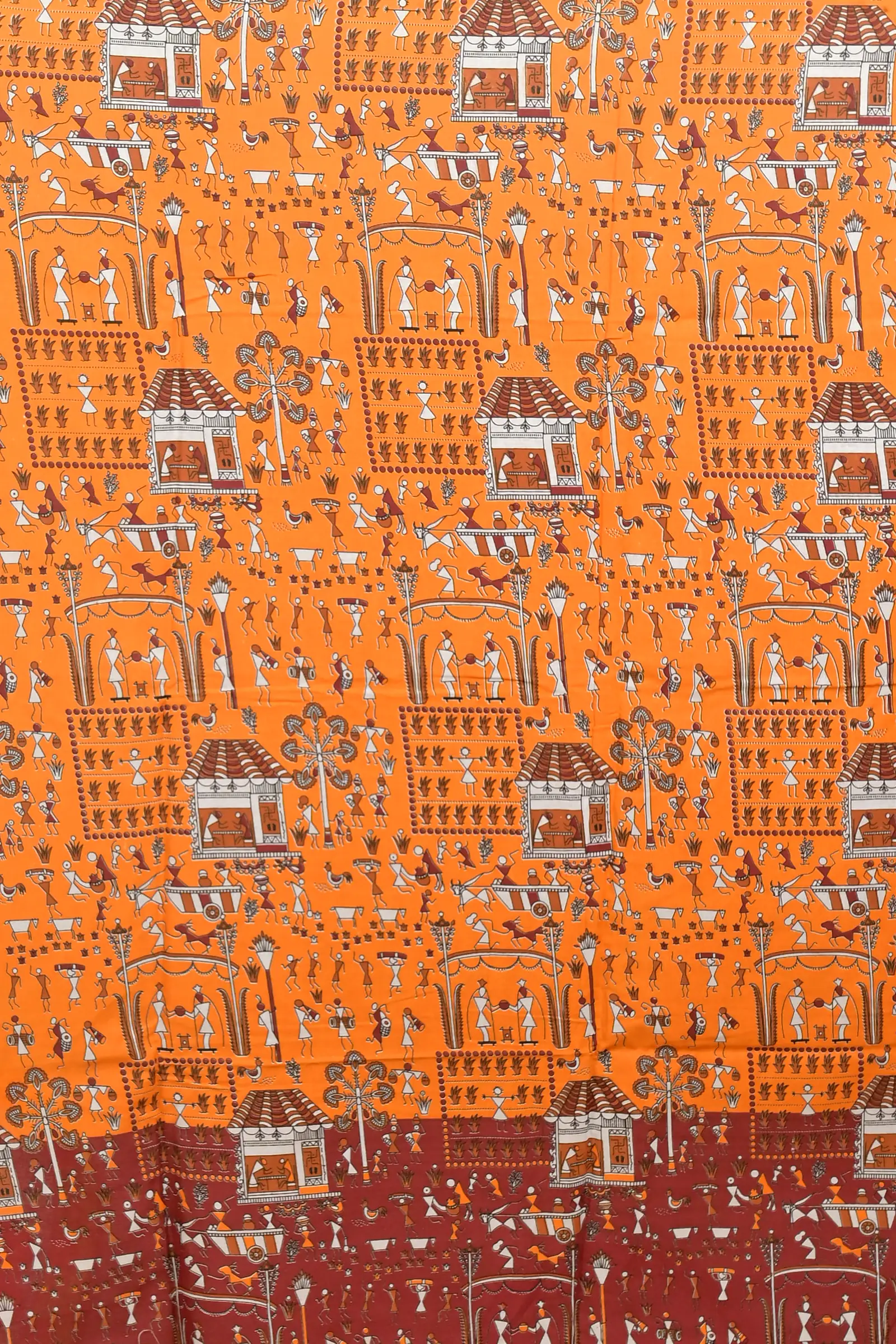 Yellow Brown Pure Cotton Giana Kalamkari Printed Saree (2153)
