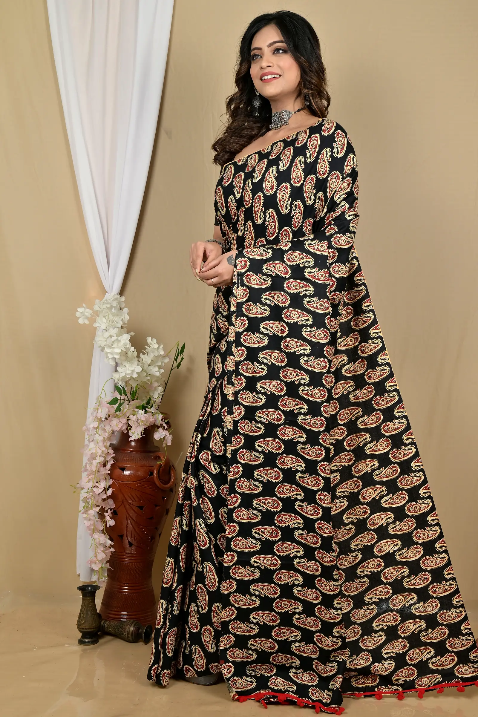 Black Pure Cotton Giana Kalamkari Printed Saree (2156)