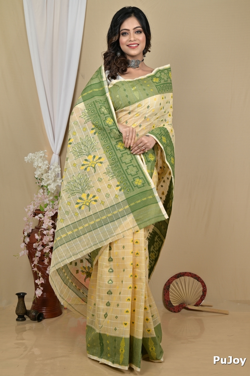Cream Pure Cotton Ginni Jamdani Saree (2158)