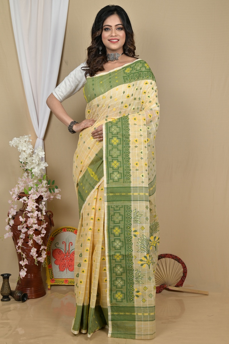 Cream Pure Cotton Ginni Jamdani Saree (2158)