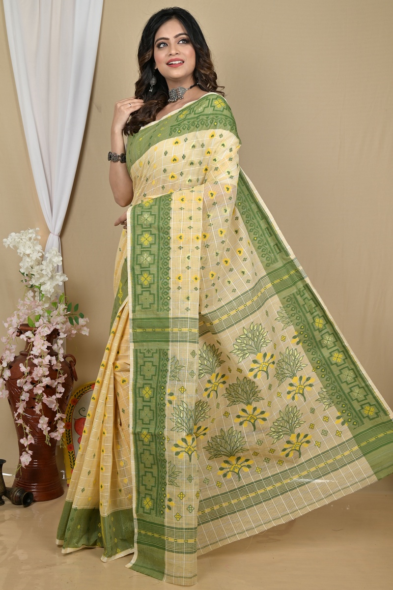 Cream Pure Cotton Ginni Jamdani Saree (2158)