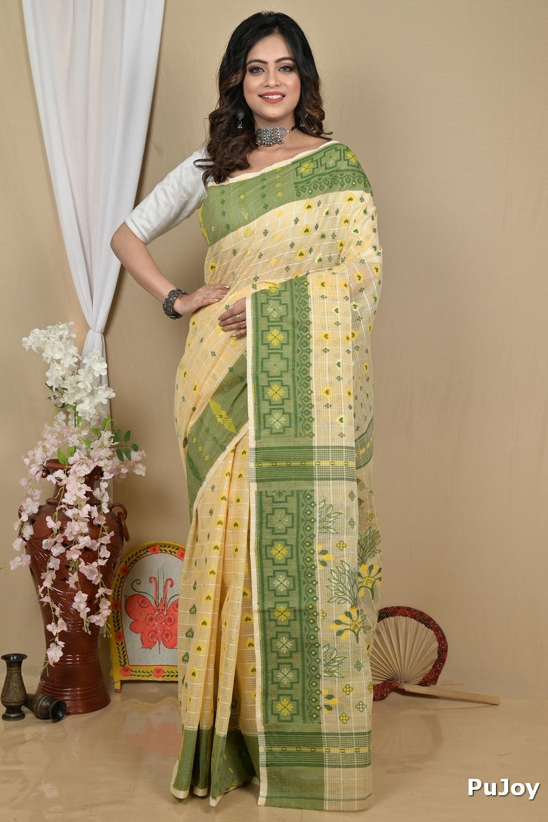 Cream Pure Cotton Ginni Jamdani Saree (2158)