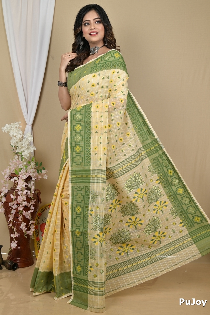 Cream Pure Cotton Ginni Jamdani Saree (2158)