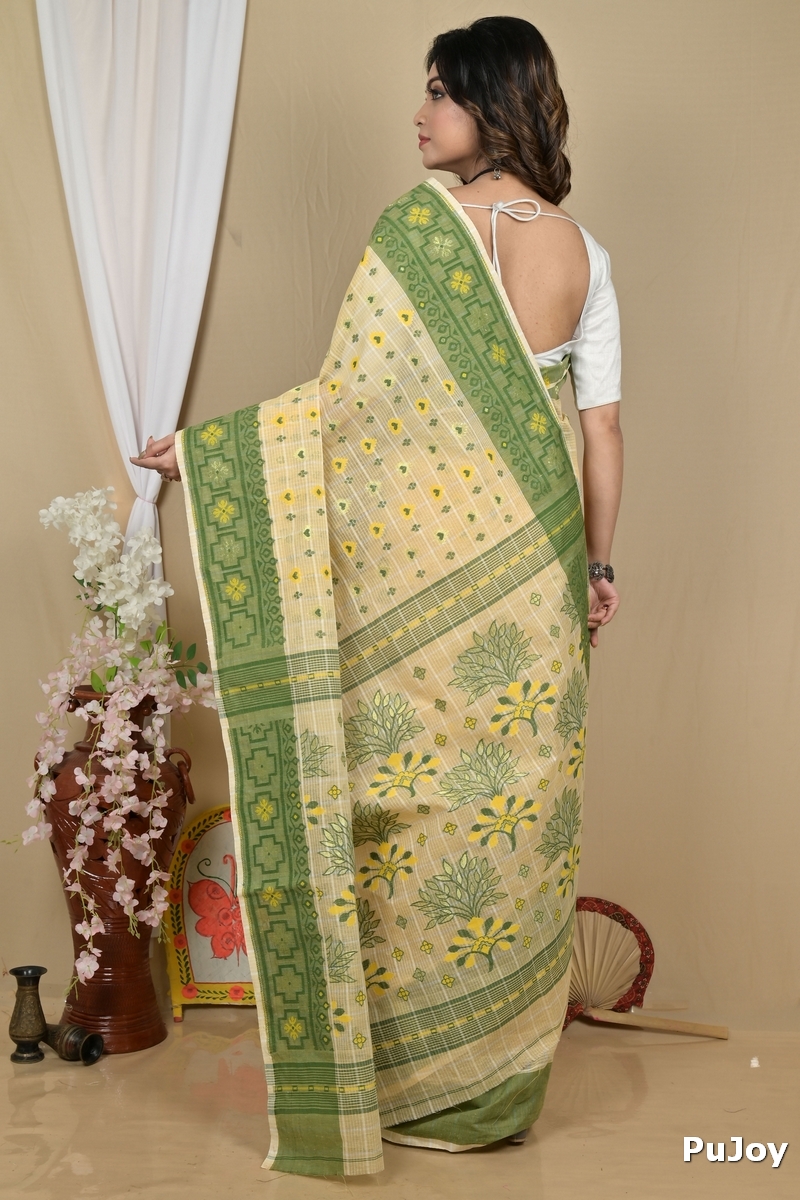 Cream Pure Cotton Ginni Jamdani Saree (2158)