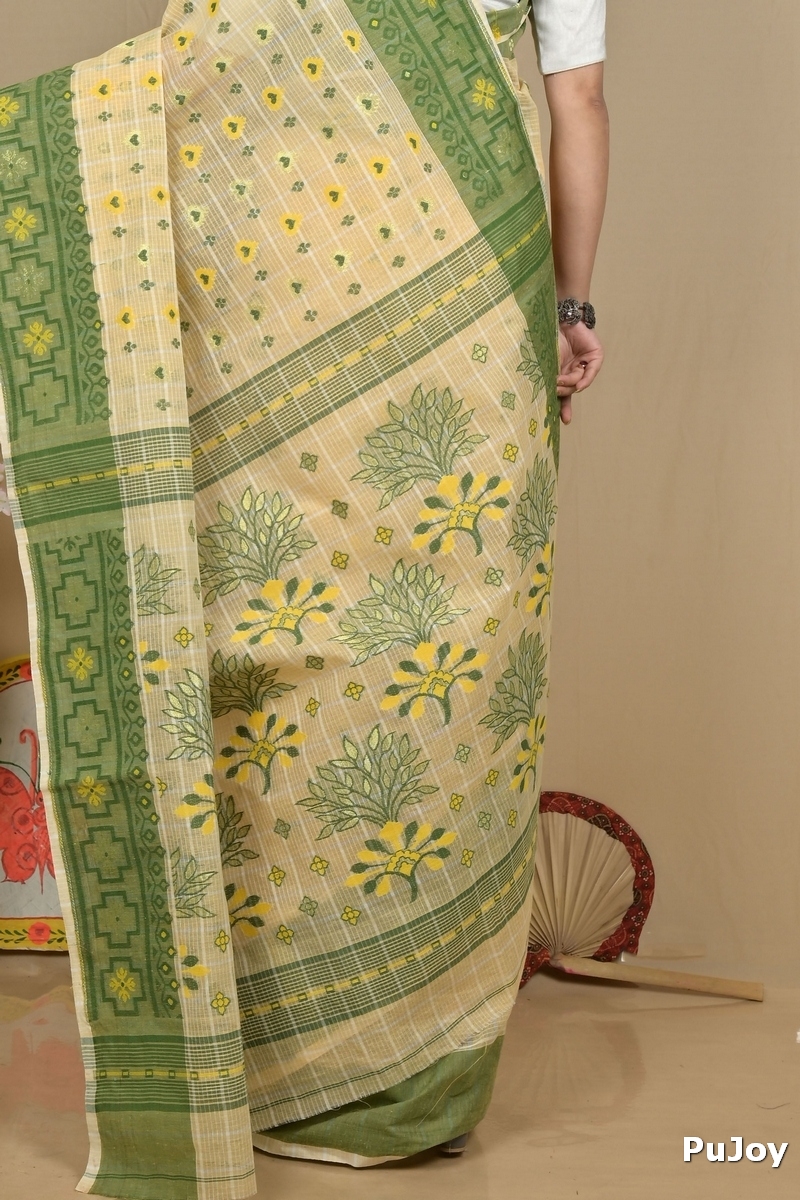 Cream Pure Cotton Ginni Jamdani Saree (2158)