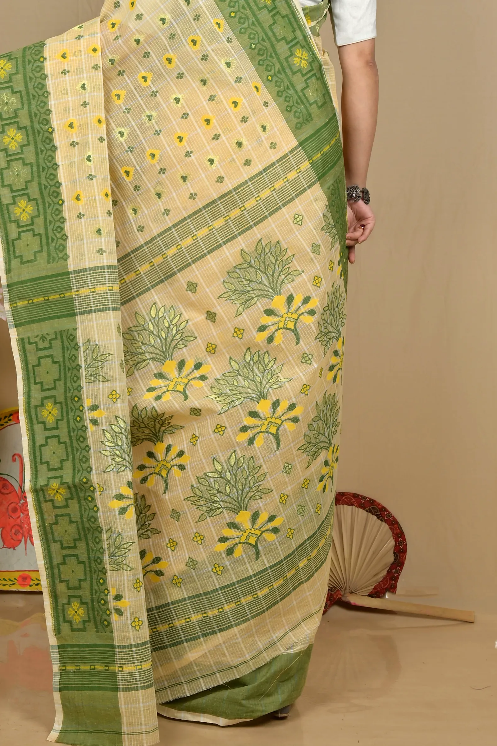 Cream Pure Cotton Ginni Jamdani Saree (2158)