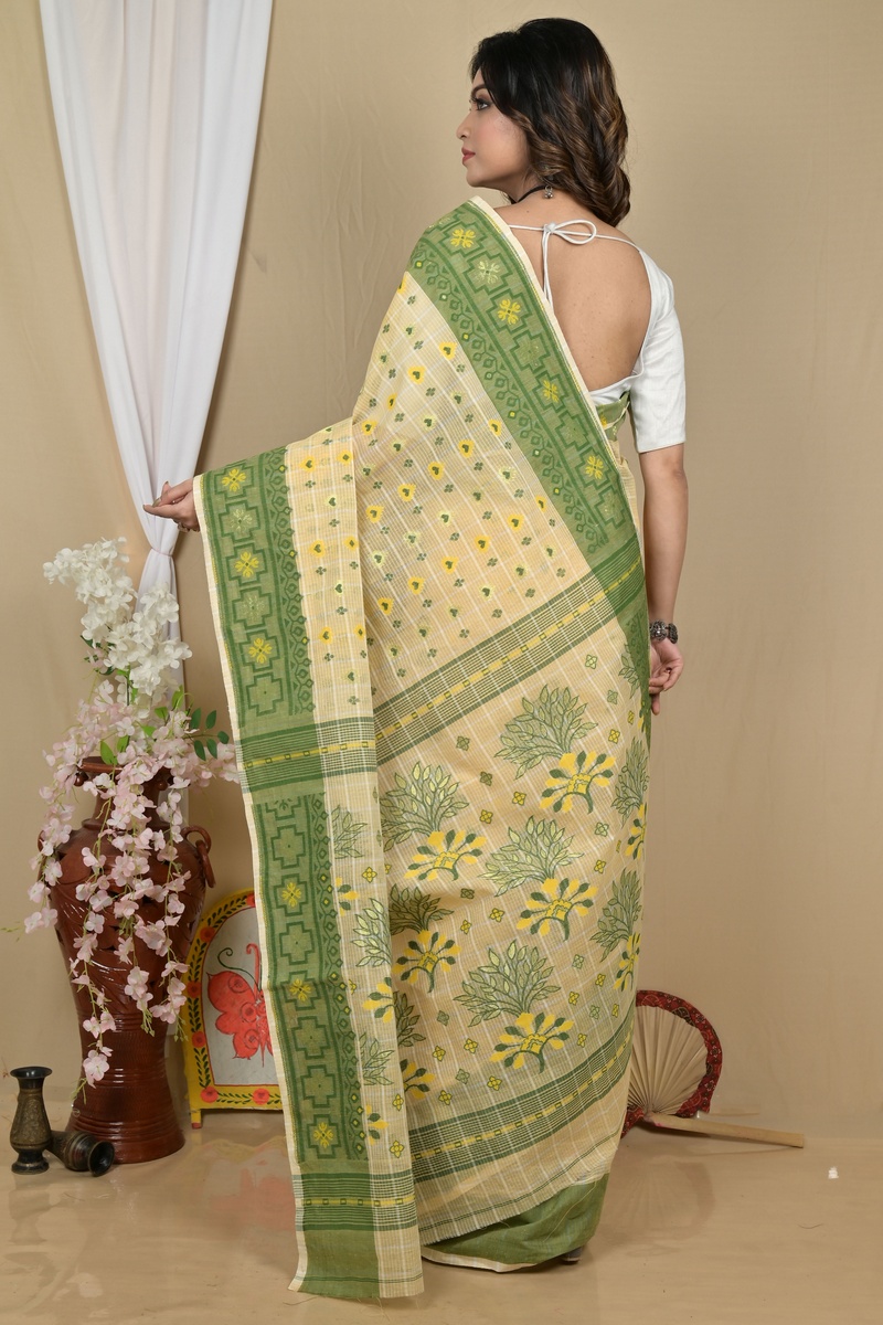 Cream Pure Cotton Ginni Jamdani Saree (2158)