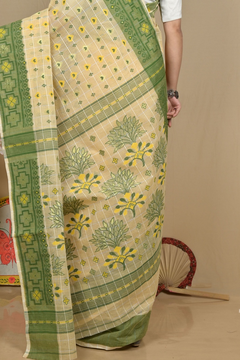 Cream Pure Cotton Ginni Jamdani Saree (2158)