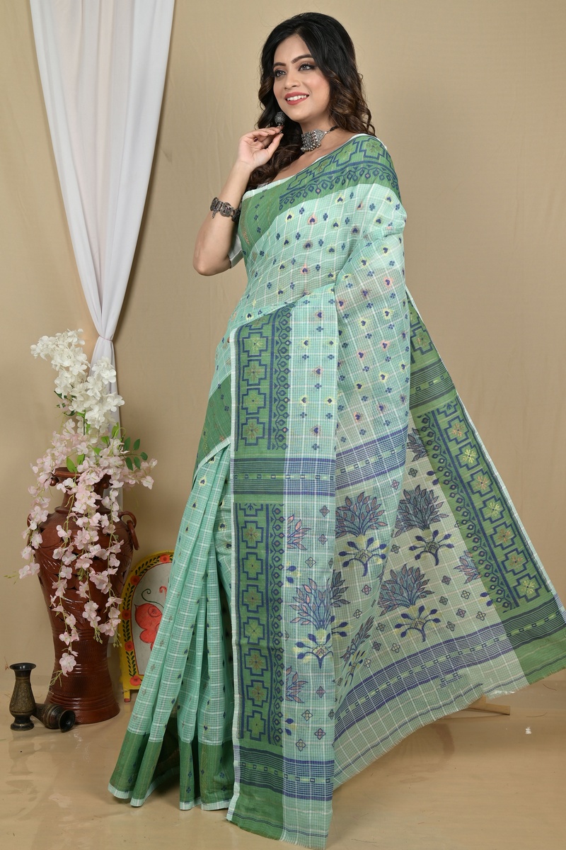 See Green Pure Cotton Ginni Jamdani Saree (2160)