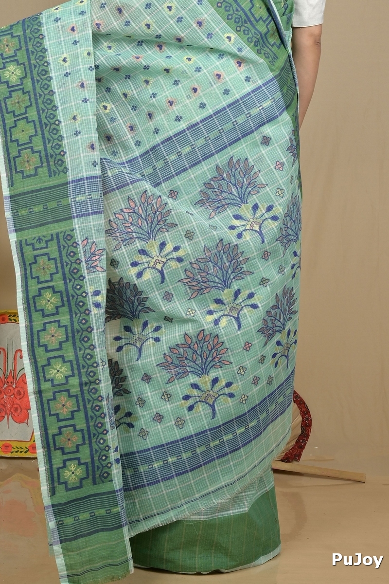 See Green Pure Cotton Ginni Jamdani Saree (2160)