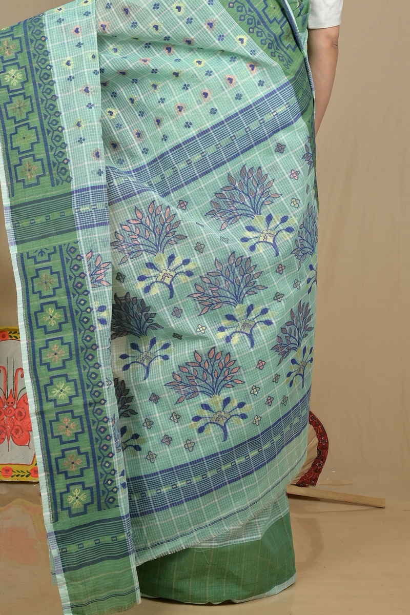 See Green Pure Cotton Ginni Jamdani Saree (2160)