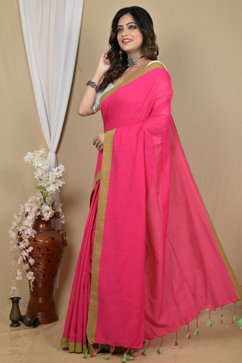 Rani Pink Pure Cotton Gittu Hand Loom Saree (2165)