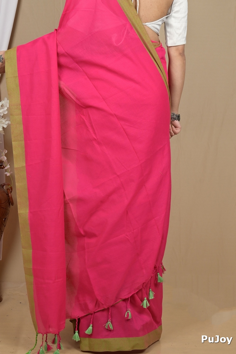 Rani Pink Pure Cotton Gittu Hand Loom Saree (2165)