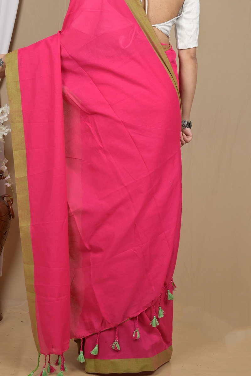 Rani Pink Pure Cotton Gittu Hand Loom Saree (2165)