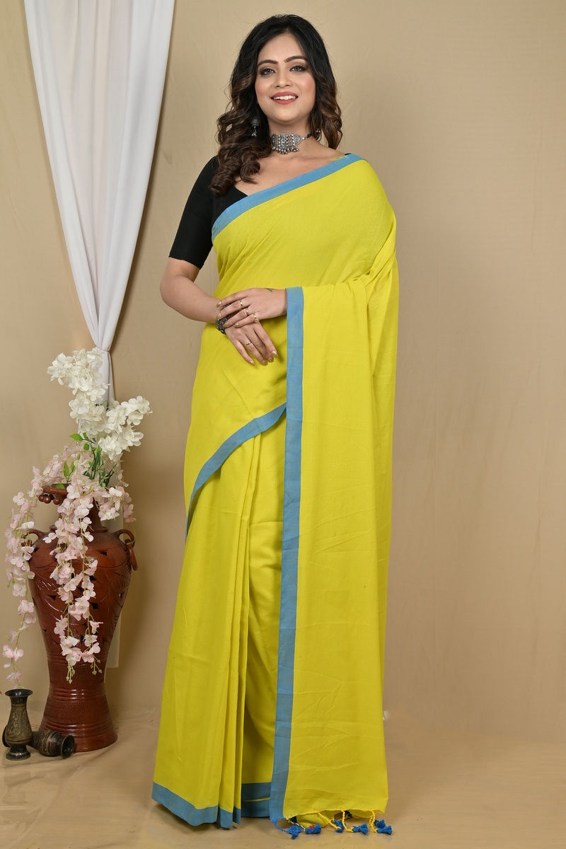 Lemon Yellow Pure Cotton Gittu Hand Loom Saree (2166)