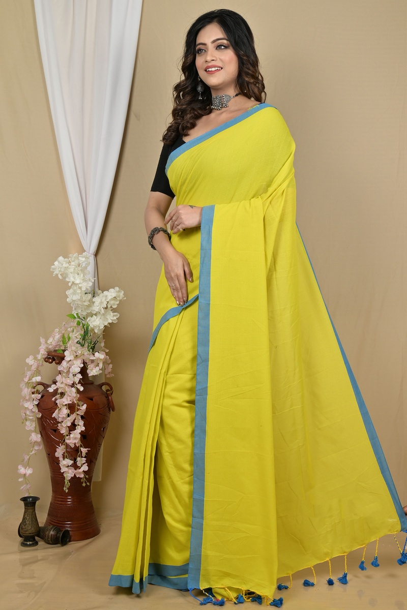 Lemon Yellow Pure Cotton Gittu Hand Loom Saree (2166)