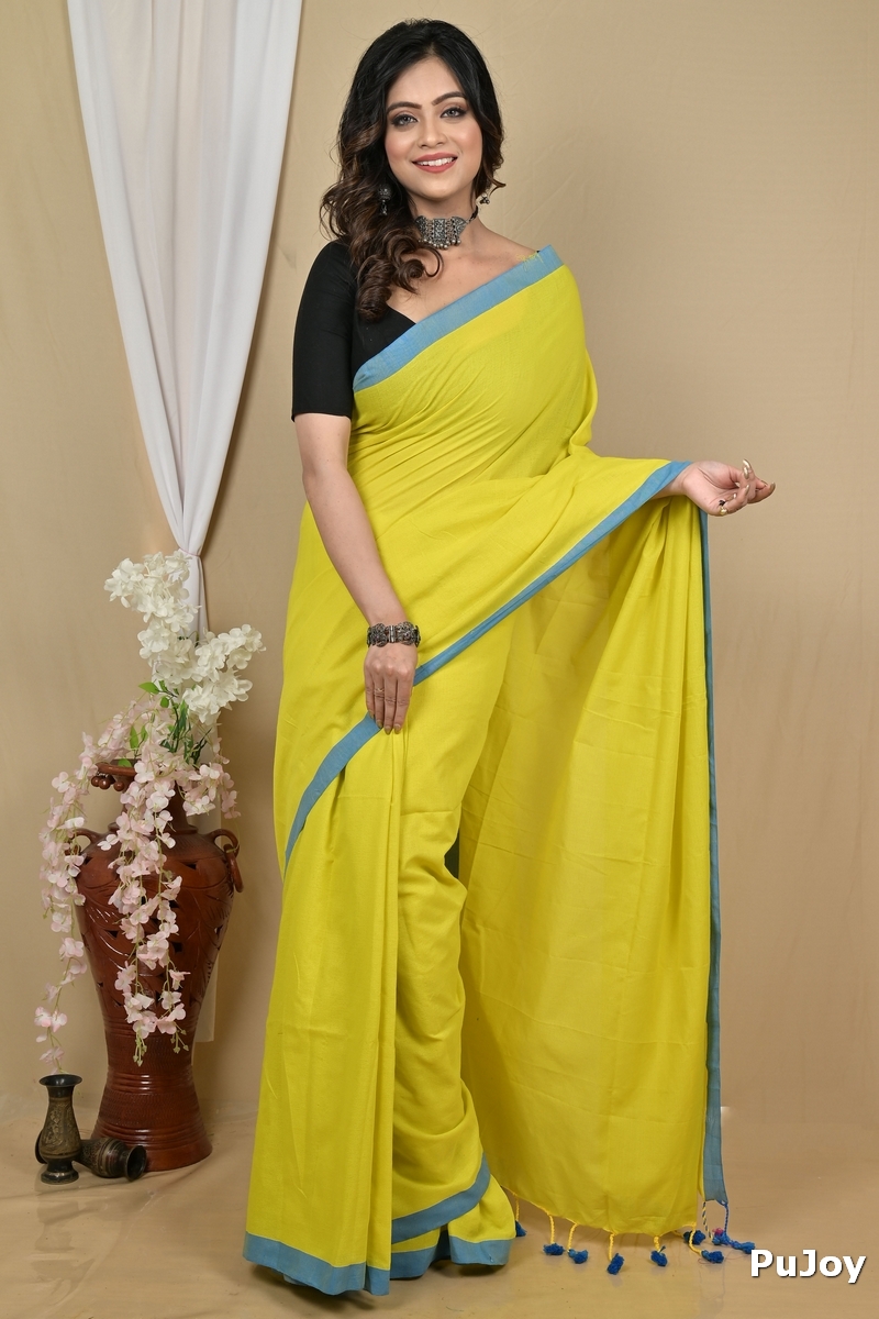 Lemon Yellow Pure Cotton Gittu Hand Loom Saree (2166)