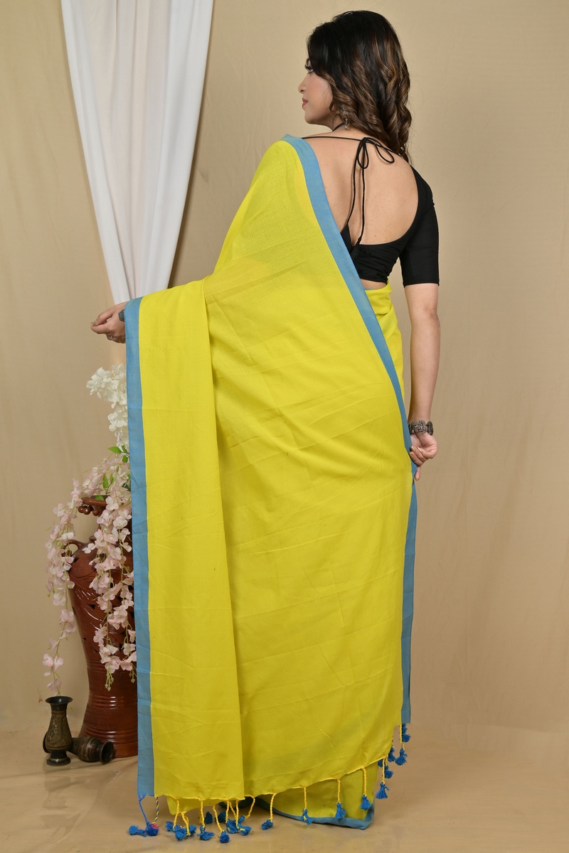 Lemon Yellow Pure Cotton Gittu Hand Loom Saree (2166)