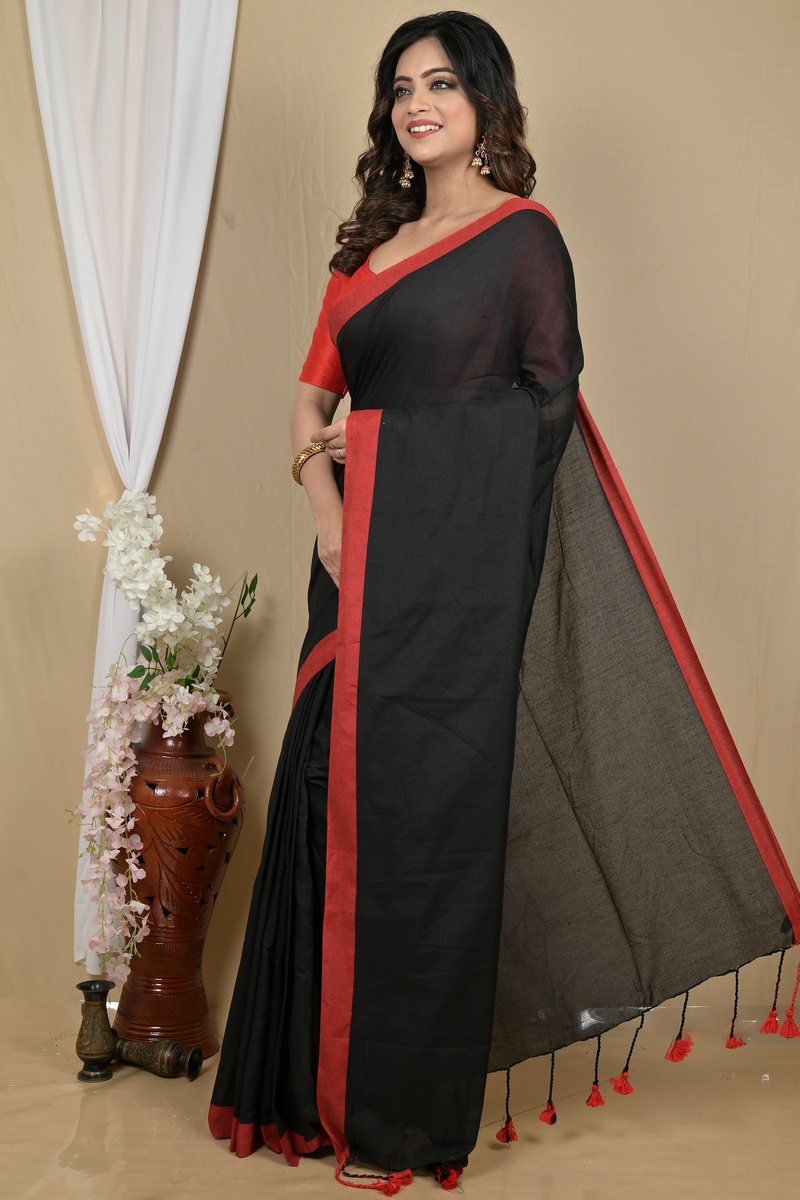 Black Pure Cotton Gittu Hand Loom Saree (2167)