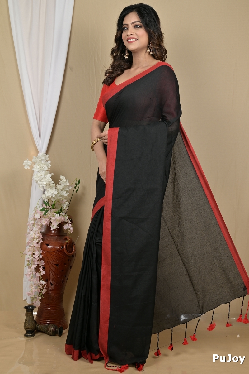 Black Pure Cotton Gittu Hand Loom Saree (2167)
