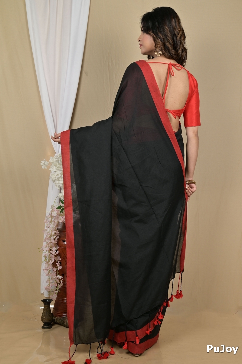 Black Pure Cotton Gittu Hand Loom Saree (2167)