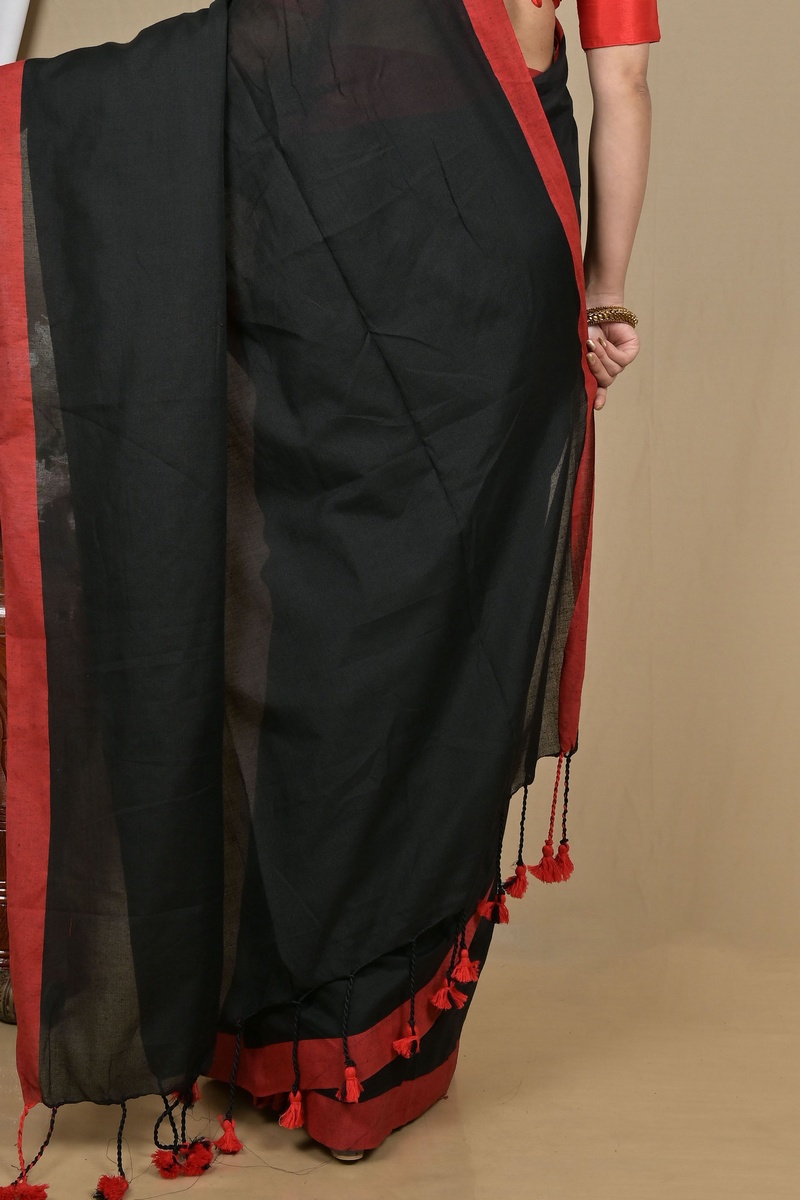 Black Pure Cotton Gittu Hand Loom Saree (2167)