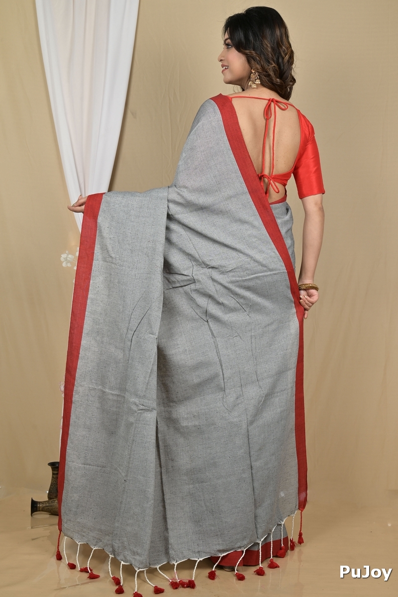 Grey Pure Cotton Gittu Hand Loom Saree (2168)