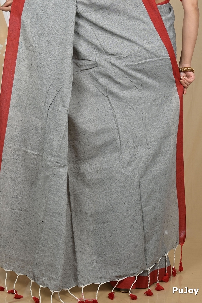 Grey Pure Cotton Gittu Hand Loom Saree (2168)