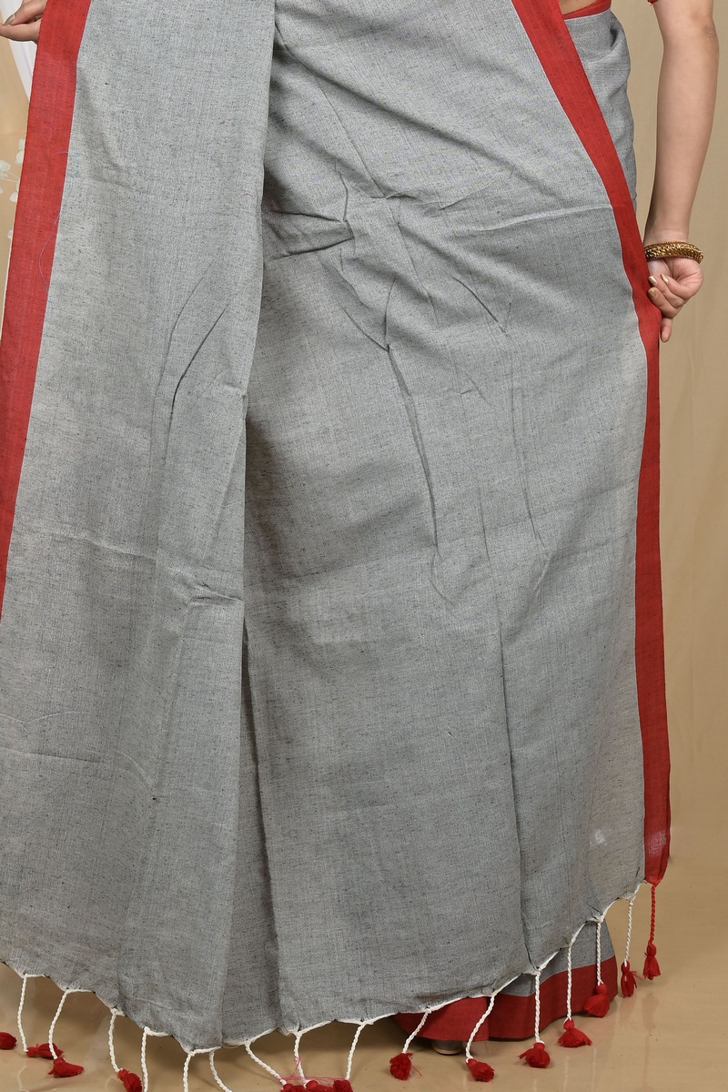 Grey Pure Cotton Gittu Hand Loom Saree (2168)