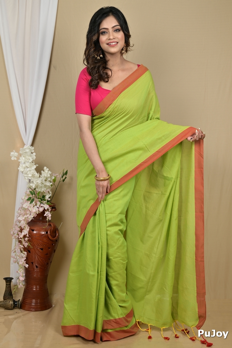Green Pure Cotton Gittu Hand Loom Saree (2169)
